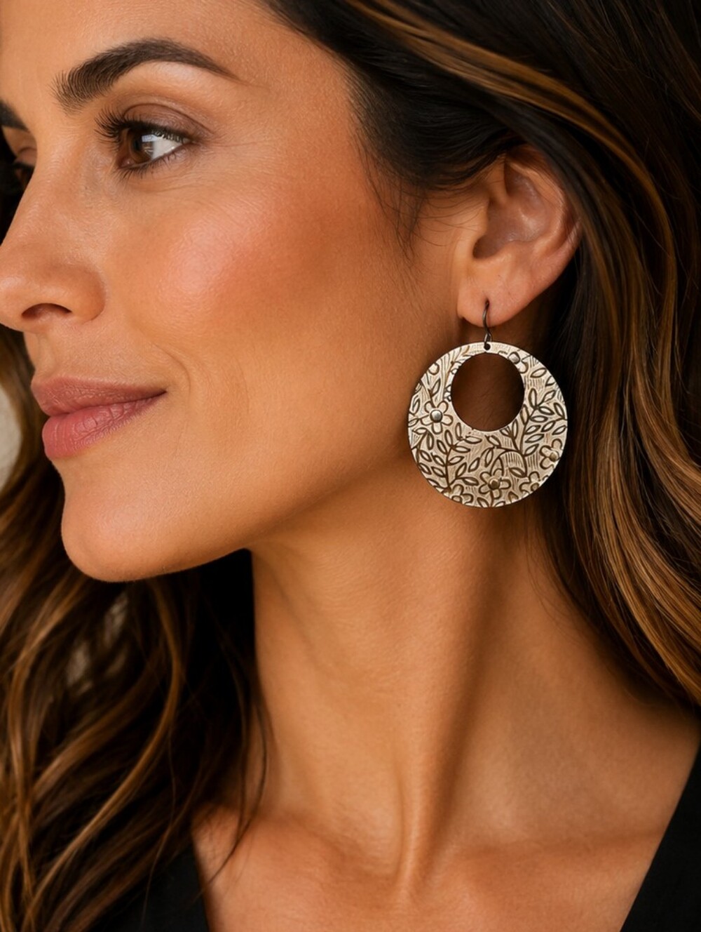 3/$30 VTG Floral Creole Circle Hoop Dangle Hook Earrings